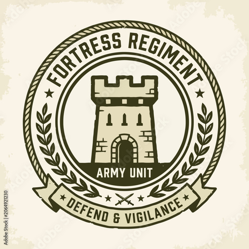 Cuadro en lienzo Vintage Fortress Regiment Army Unit Defend and Vigilance Round Badge Emblem