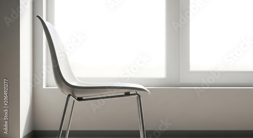 Modern white chair with metal legs by a bright window