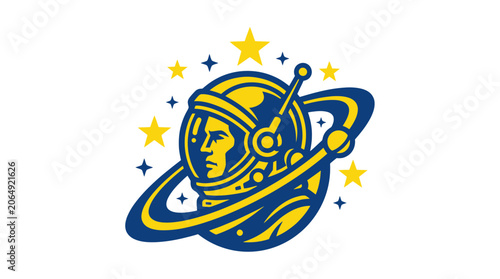 Tableau sur toile Astronaut explorer with helmet and planetary rings among stars
