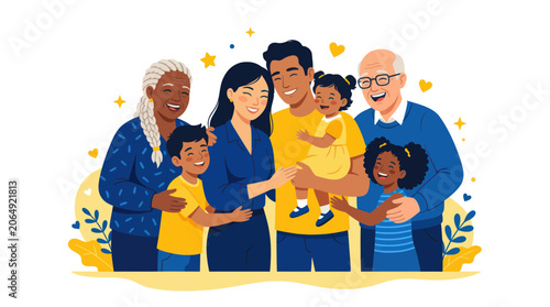Photos Happy multi-generational family embracing and smiling together