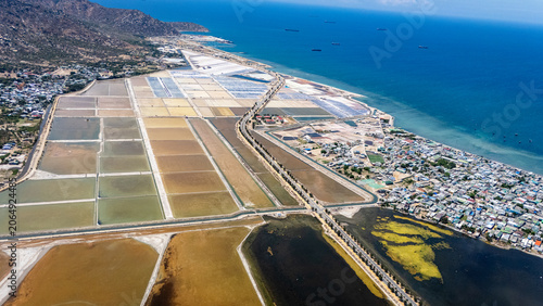 Canvas-taulu Drone aerial view of salt production fields near Ca Na, Ninh Thuan Province, Vietnam