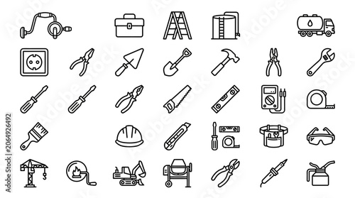 Tableau sur toile Collection of construction tools icons.