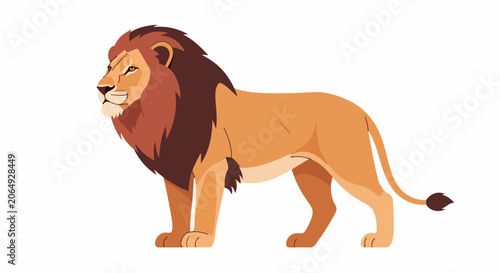 A cartoon lion with a large mane and a long tail