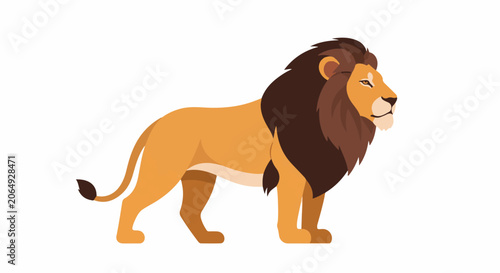 A cartoon lion with a large mane and tail