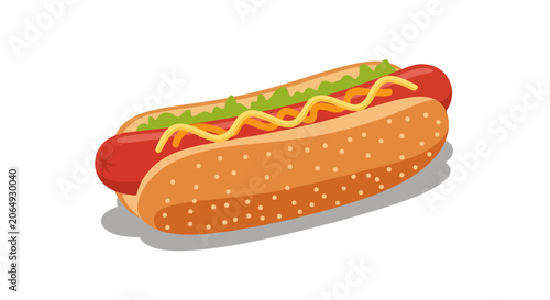 A cartoon-style hot dog with lettuce, cheese, and a toasted bun