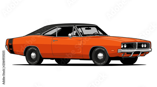 Fotografía Vintage orange muscle car illustration