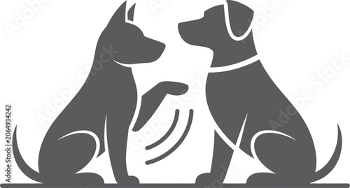 Two Dogs Silhouette Shaking Paws