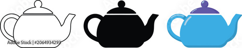 Teapot Icon Set in Different Graphic Styles