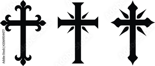 Set of Three Decorative Christian Cross Silhouettes