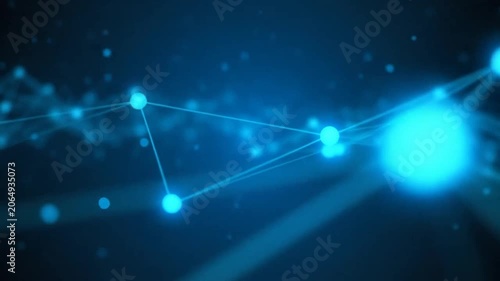 Abstract blue digital plexus network with glowing nodes and connecting lines