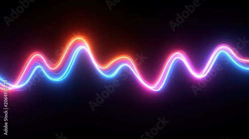 Vibrant neon light waves generate a colorful oscillating line against a dark background