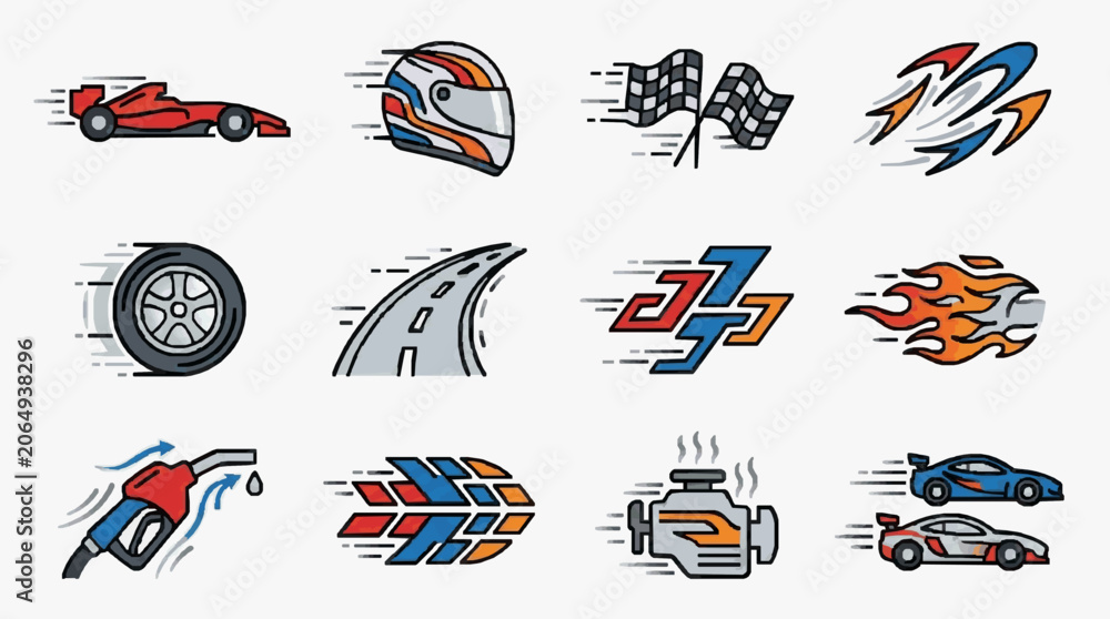 Naklejka premium Professional Racing and Motorsport Icon Set for Branding Merchandise and Digital Media Applications