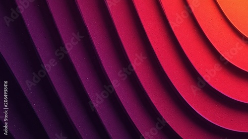 Concentric curved layers display a vibrant gradient transitioning from deep purple to bright orange