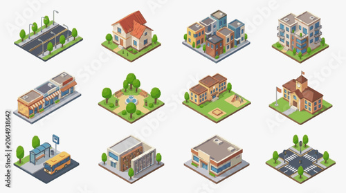 Cuadro en lienzo Isometric Urban Residential Building Models.