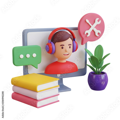 3D Illustration of Customer Support and Online Learning