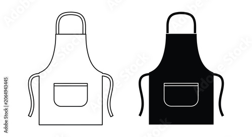apron illustration with pocket and ties black and white silhouette