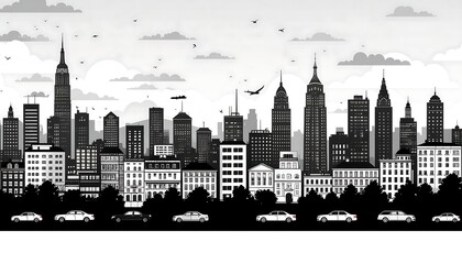 Skylines Silhouette of Modern City with Urban Architecture