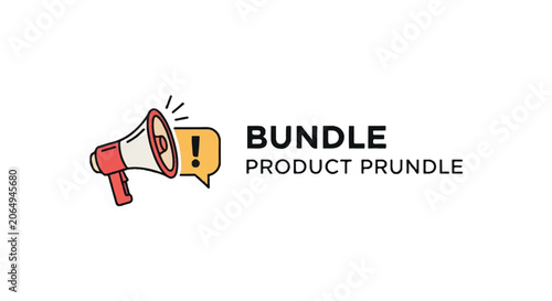 Logo design featuring a yellow megaphone icon with sound burst and bundle branding.