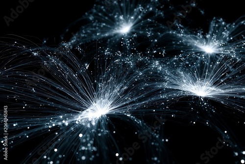 Abstract glowing network of interconnected points and lines on a dark background.