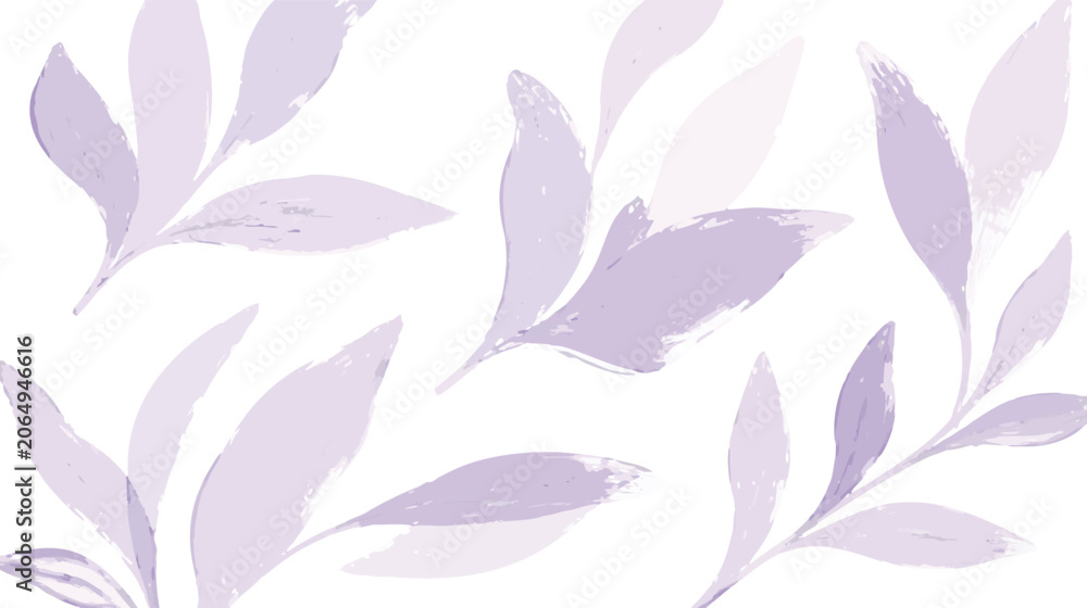 Fototapeta premium Softly painted purple abstract leaves with watercolor texture scattered across a clean white background