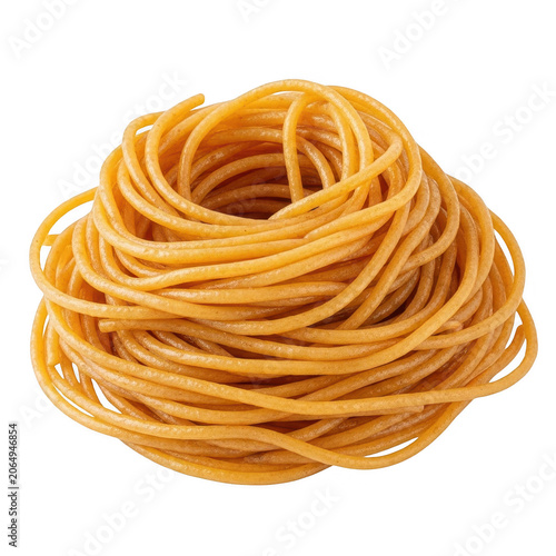 Coiled bundle of raw spaghetti pasta as transparent cutout