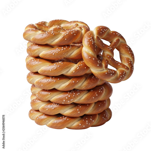 Stack of fresh baked salted soft pretzels as isolated object