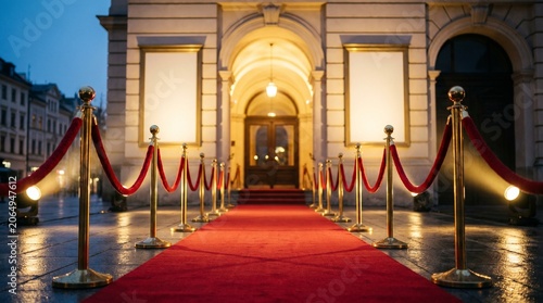 Red Carpet Entrance to Elegant Building at Night