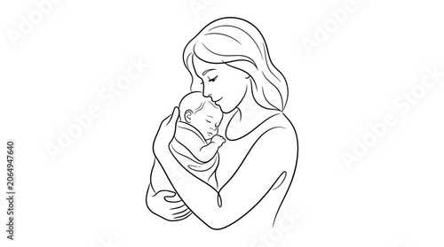 Cuadro en lienzo Mother tenderly holding her sleeping baby in her arms