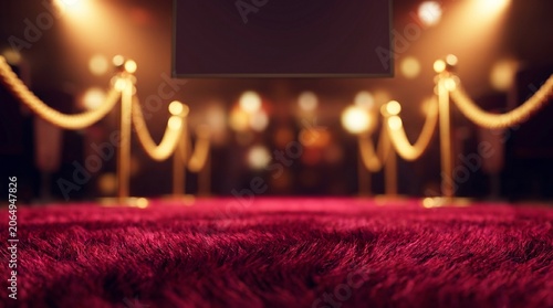 Red Velvet Carpet with Golden Stanchions and Rope Barrier