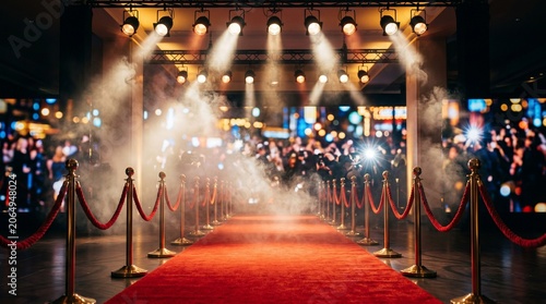 Red Carpet Event Entrance with Velvet Ropes and Spotlights