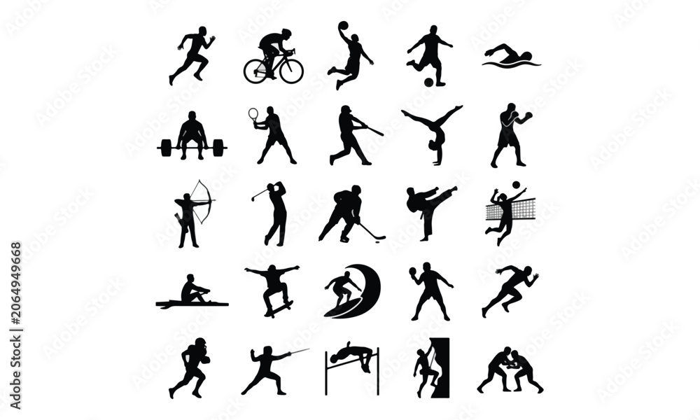 Fototapeta premium Sport Athlete Silhouettes Collection of Competition Icons