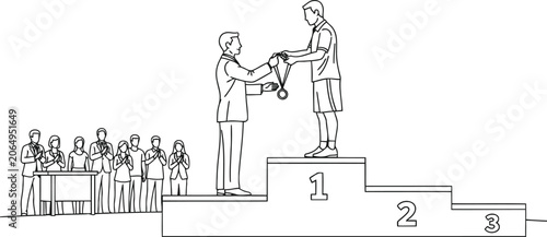 Business award ceremony with winners on a podium