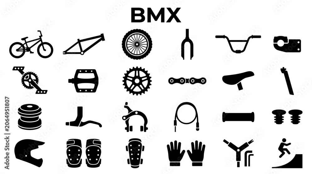Naklejka premium BMX bicycle parts and accessories illustration for extreme sports enthusiasts and custom bike builders