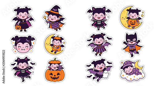 Fotografie Cute Vampire Characters Collection for Halloween Celebration.