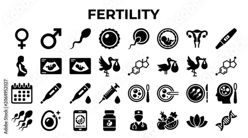 Obraz na płótnie Fertility concept icons depicting reproduction process symbols, conception, pregnancy, birth, and family planning health