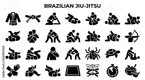 Canvastavla Brazilian Jiu Jitsu Icons Set Grappling Combat Sport Martial Arts Poses and Equi