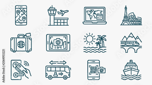 Slika na platnu Professional Travel and Tourism Icon Set for Digital and Print Media Application