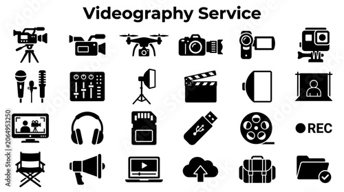 Photos Videography service equipment icons for film production and content creation tec