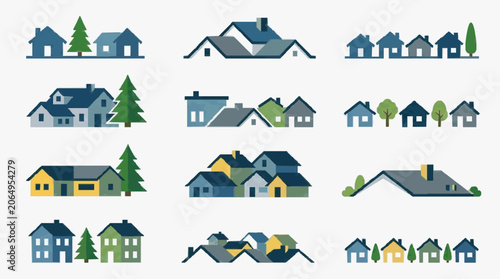 Foto Modern House Styles Collection Vector Icons.