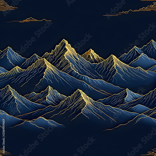 Abstract glowing neon mountains landscape at night