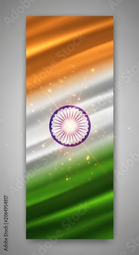 Vibrant Indian Flag Wavy Banner Design with Ashoka Chakra Symbol.