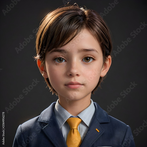 Portrait of an adorable 3D animated young boy