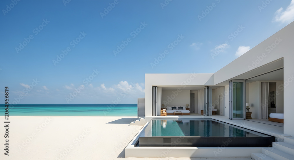 Fototapeta premium Modern Tropical Modern Beachside Swimming Luxury Villa with Pool