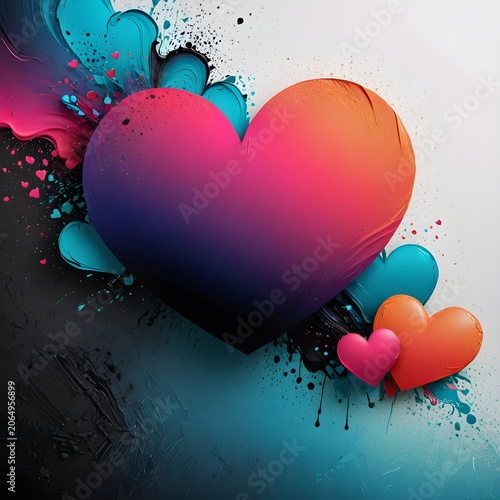 Abstract colorful 3D floating hearts romantic background concept