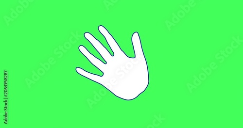 Cartoonish Human like waving hand animation.  Welcomeing gesture with gratitude, outline hand icon gif in chroma key. Hello outline hand motion graphic. A hand sign of greeting or goodbye. 

