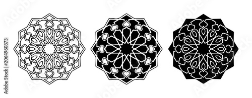 Islamic Geometric Patterns, Arabesque Vector Designs, Intricate Mandalas, Decorative Ornaments, Black and White
