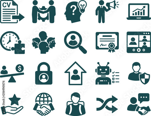 Recruitment employment issues and human resources management flat icon set