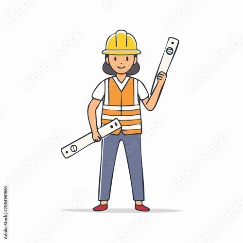 Cartoon construction worker holding spirit levels