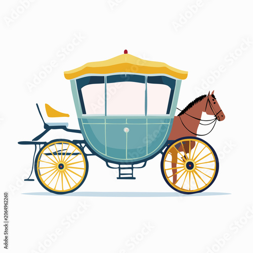 Horse-drawn carriage with yellow canopy and blue body