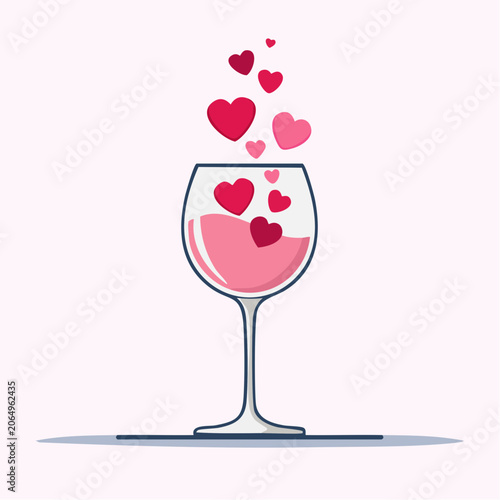 Wine Glass Filled with Hearts
